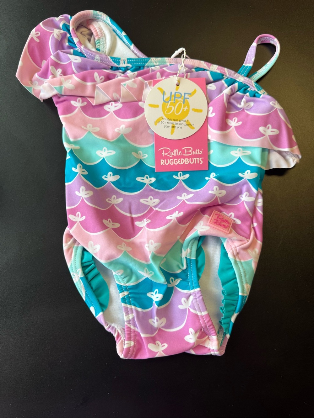 RuffleButts Girls' Pastel Mermaid Stripe One-Piece Swimsuit Size 6-12 Months